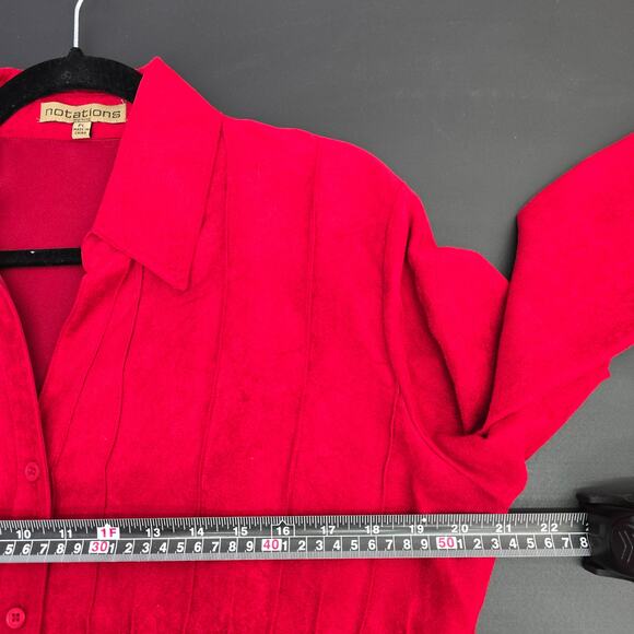 Notations Button Up Top Shirt Womens Large Petite Red Microfiber Suede Christmas - Picture 6 of 9